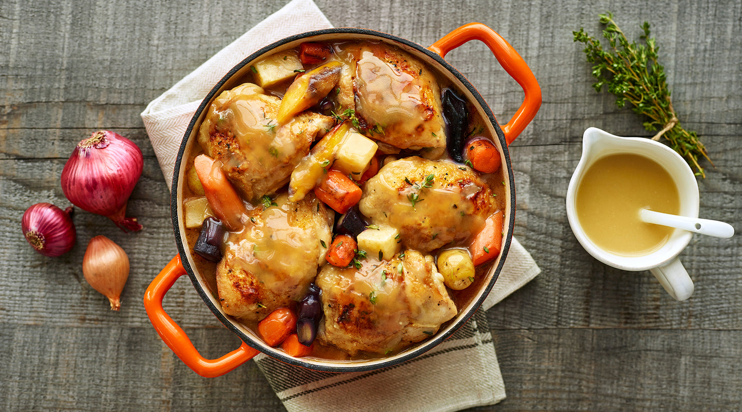 Porter-Braised Chicken Thighs with Root Vegetables