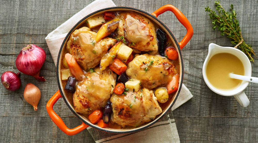 Porter-Braised Chicken Thighs with Root Vegetables