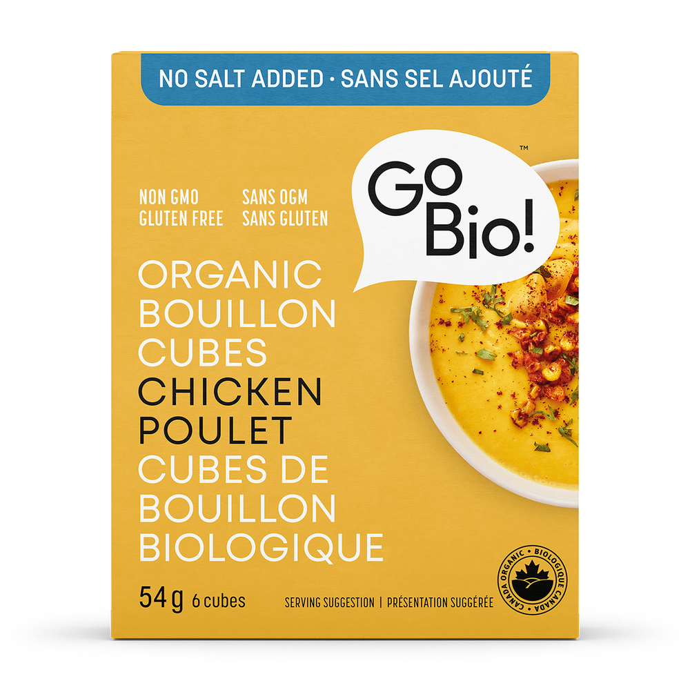 
                  
                    Cubes de bouillon de poulet biologique sans sel ajouté GoBio!
                  
                
